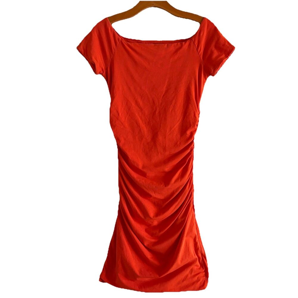 Boden Orange Ruched Cap Sleeve Off Shoulder BodyCon Mini Dress Lined SZ 4 Small